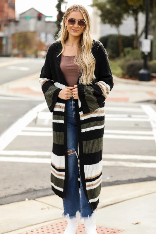 FINAL SALE - Means Everything To Me Black Striped Longline Cardigan