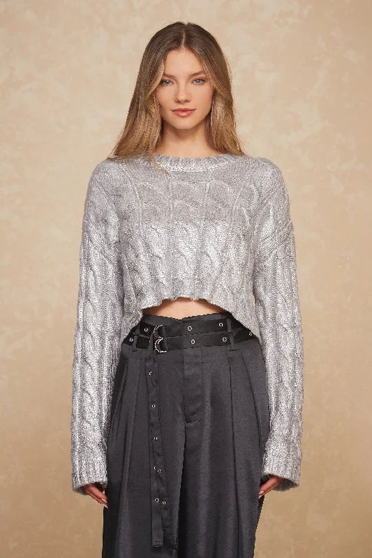 Metallic Cable Knit Sweater - Silver