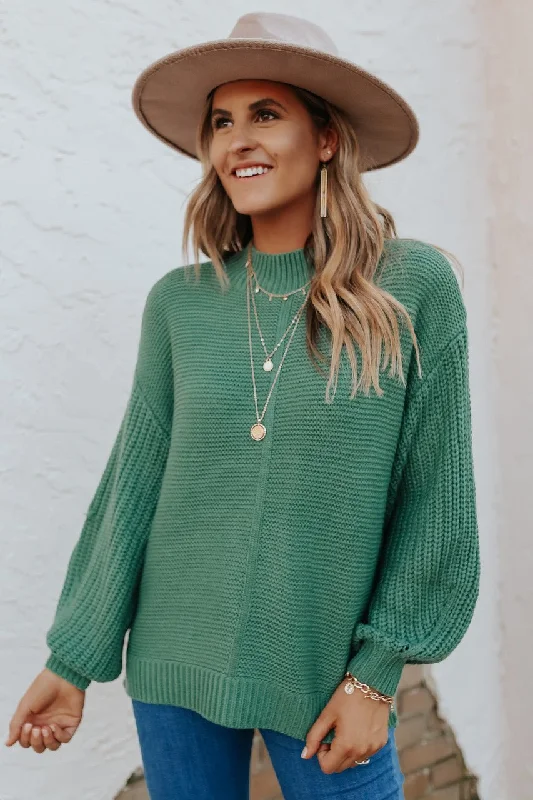 Mock Neck Green Seam Detail Sweater