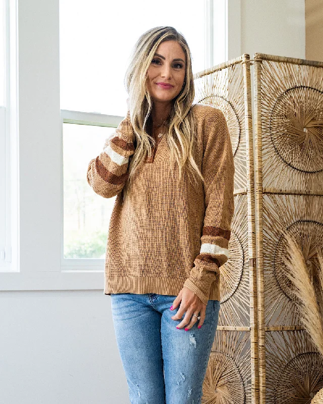 Demi Waffle Knit Henley Sweater - Mocha