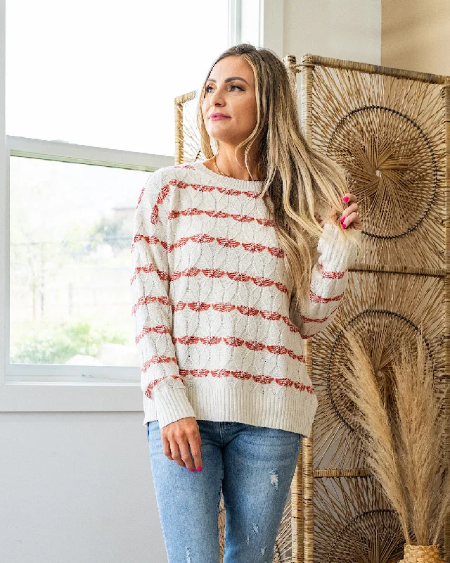 Melanie Oatmeal and Rust Diamond Weave Sweater