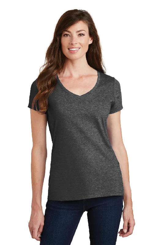 Port & Company Womens Fan Favorite Short Sleeve V-Neck T-Shirt - Heather Dark Grey