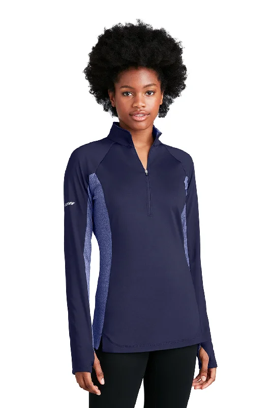 Sport-Tek Womens Sport-Wick Moisture Wicking 1/4 Zip Sweatshirt - True Navy Blue/Heather True Navy Blue