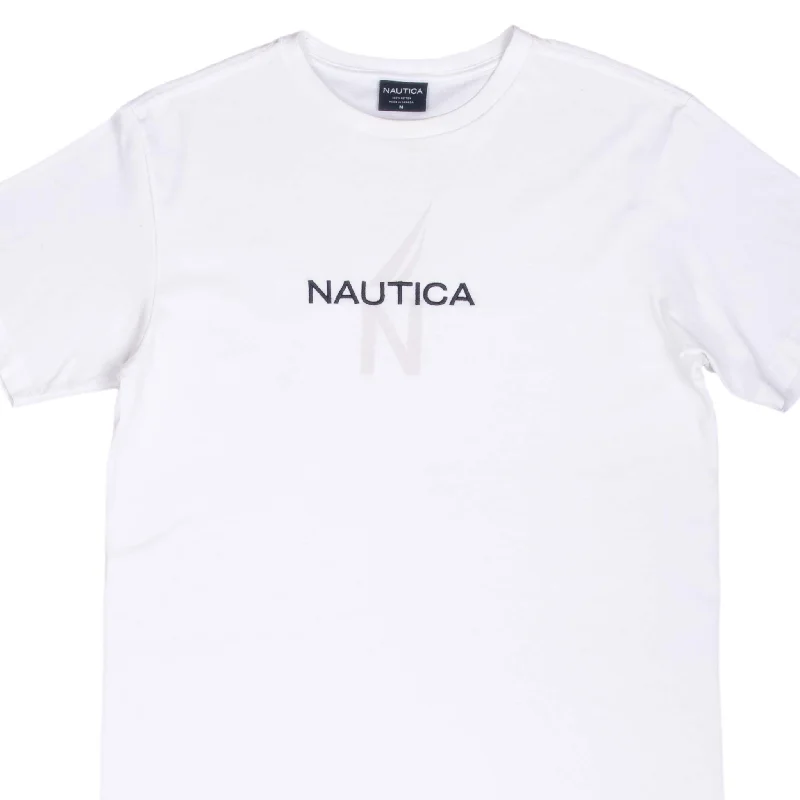 VINTAGE NAUTICA SPELLOUT WHITE TEE SHIRT 2000S MEDIUM