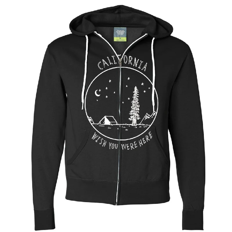 Wish You Were Here White Print Zip-Up Hoodie